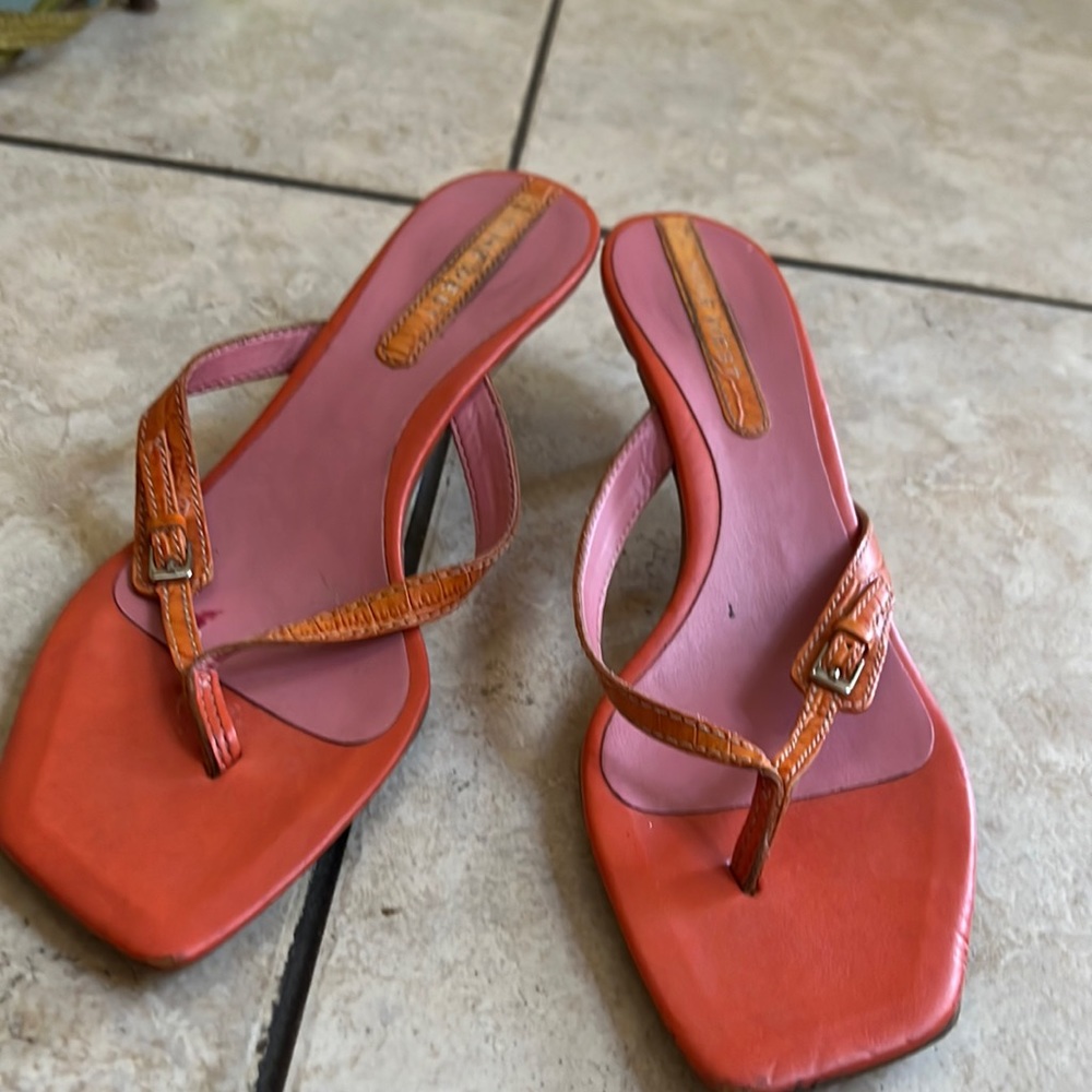 Orange small heel sandals